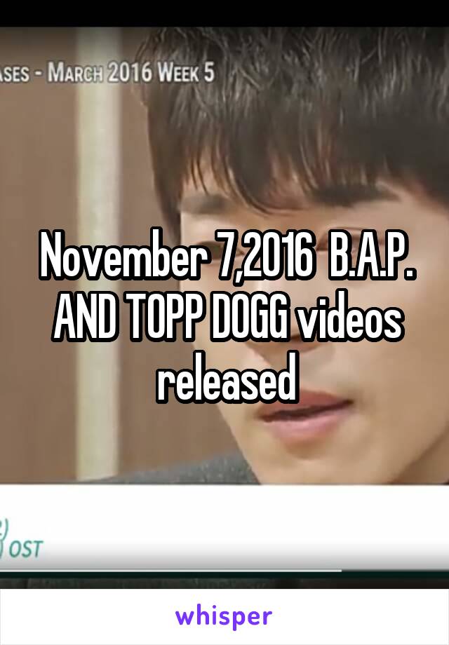 November 7,2016  B.A.P. AND TOPP DOGG videos released
