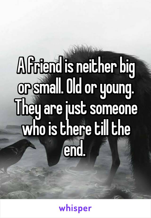 A friend is neither big or small. Old or young. They are just someone who is there till the end. 