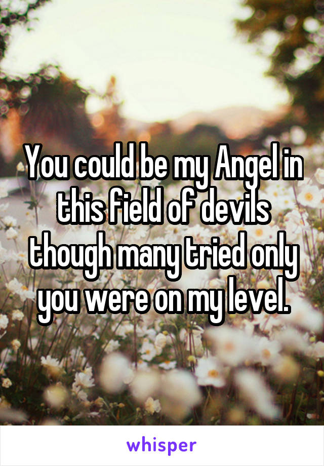 You could be my Angel in this field of devils though many tried only you were on my level.