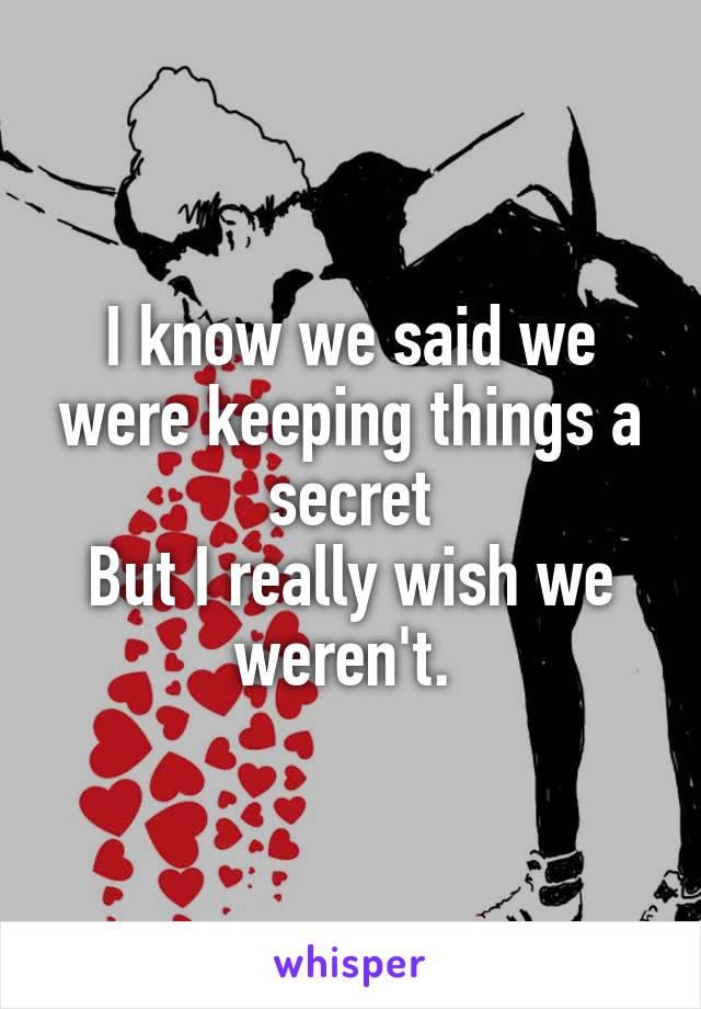 I know we said we were keeping things a secret
But I really wish we weren't. 