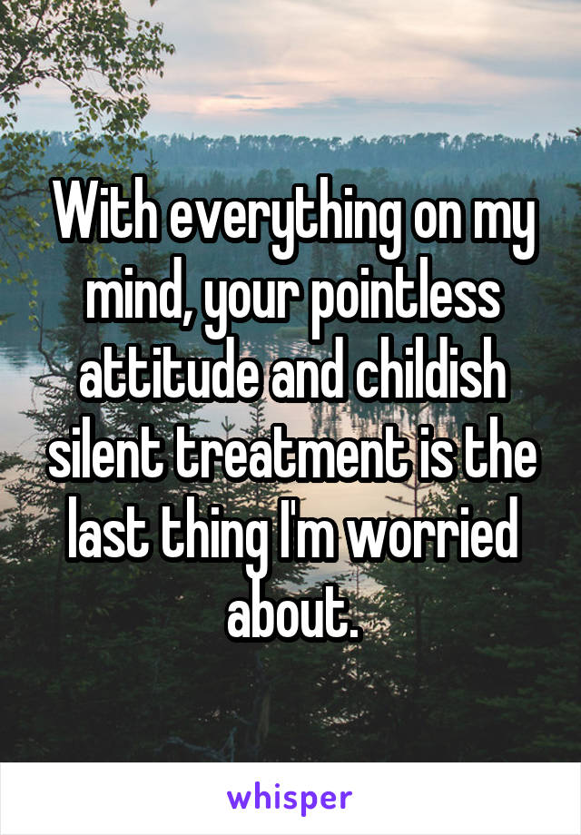 With everything on my mind, your pointless attitude and childish silent treatment is the last thing I'm worried about.