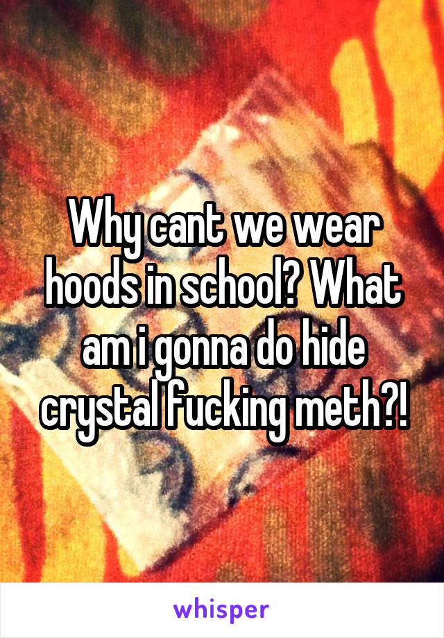 Why cant we wear hoods in school? What am i gonna do hide crystal fucking meth?!