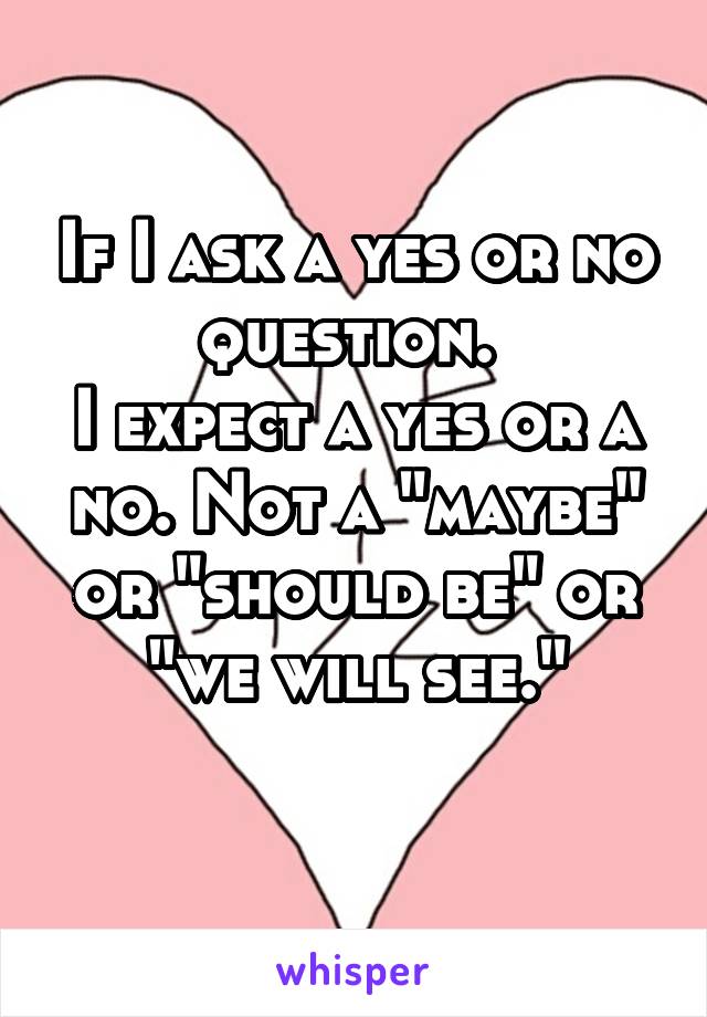 If I ask a yes or no question. 
I expect a yes or a no. Not a "maybe" or "should be" or "we will see."
