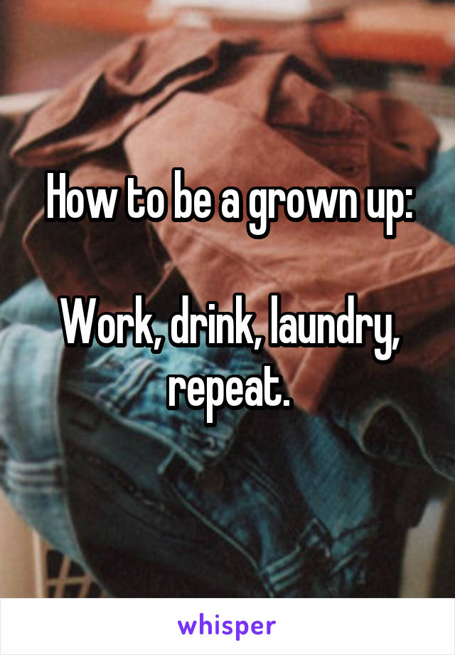 How to be a grown up:

Work, drink, laundry, repeat.
