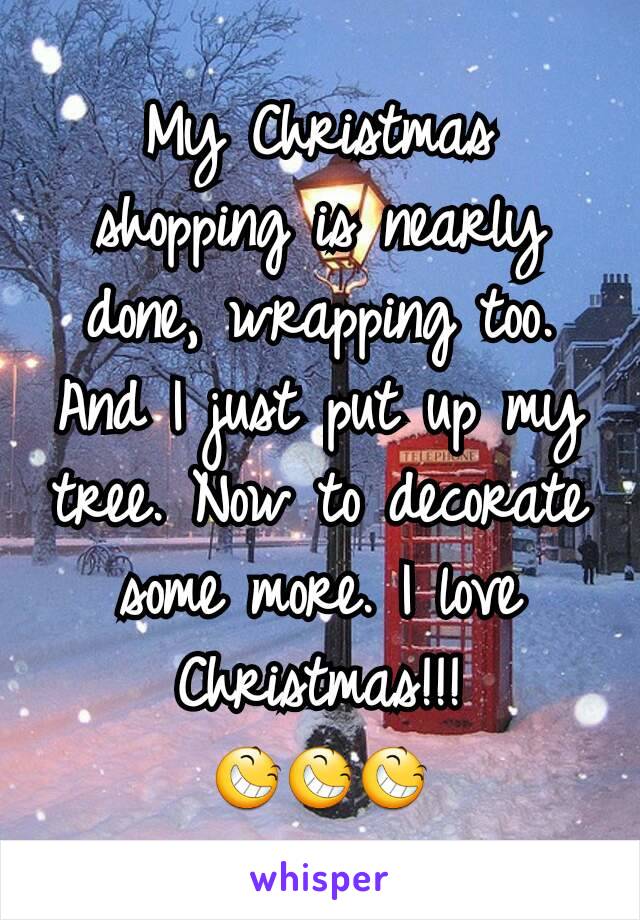 My Christmas shopping is nearly done, wrapping too. And I just put up my tree. Now to decorate some more. I love Christmas!!!
😆😆😆