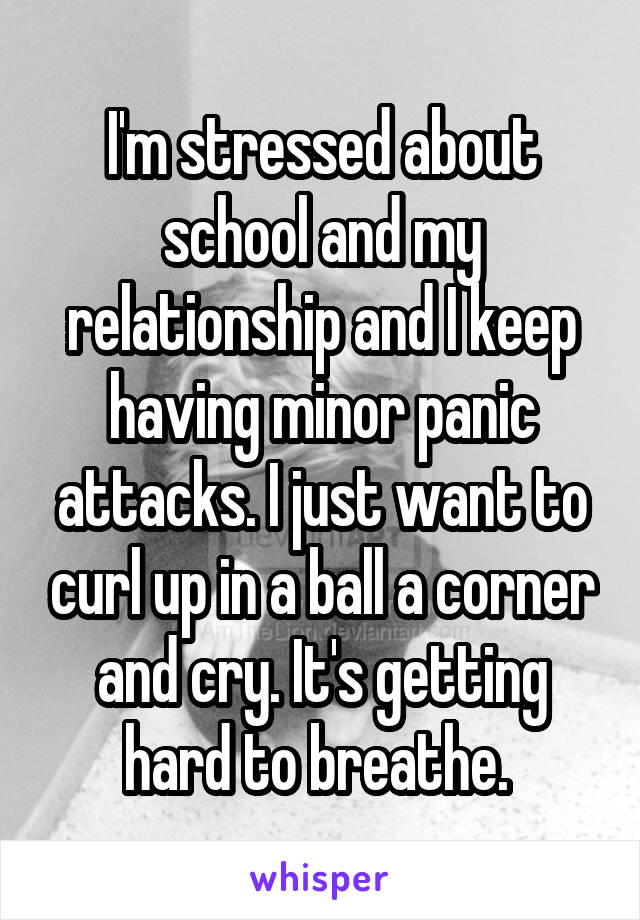 I'm stressed about school and my relationship and I keep having minor panic attacks. I just want to curl up in a ball a corner and cry. It's getting hard to breathe. 