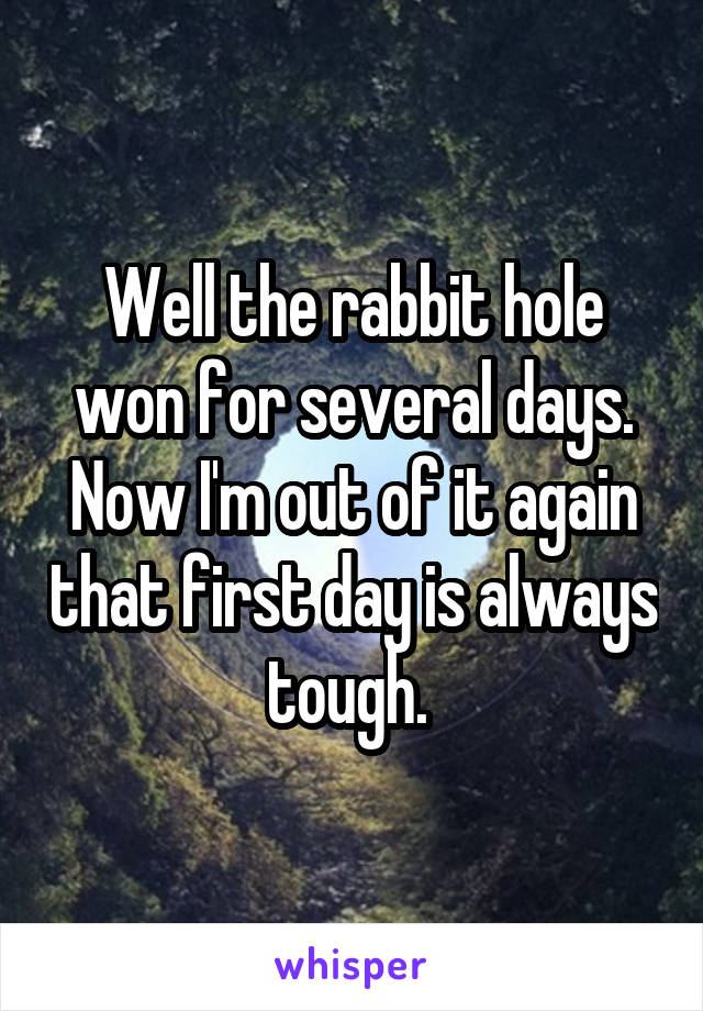 Well the rabbit hole won for several days. Now I'm out of it again that first day is always tough. 