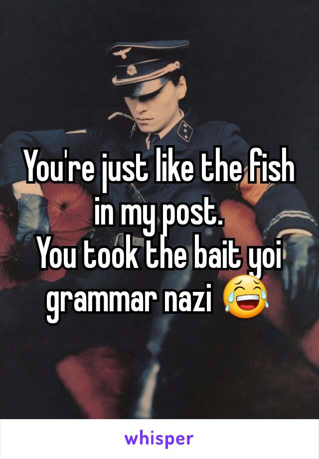 You're just like the fish in my post.
You took the bait yoi grammar nazi 😂