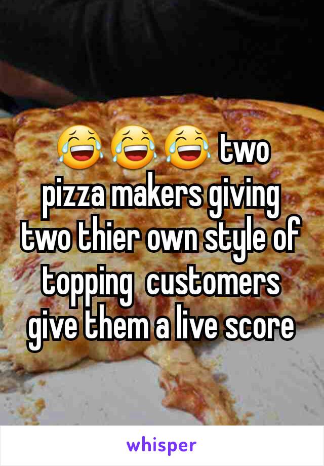 😂😂😂 two pizza makers giving two thier own style of topping  customers give them a live score