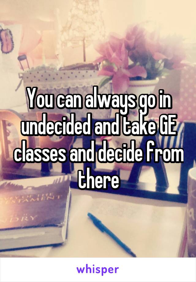 You can always go in undecided and take GE classes and decide from there