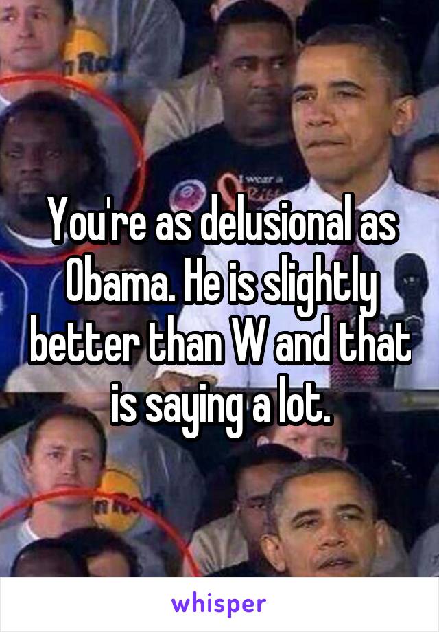 You're as delusional as Obama. He is slightly better than W and that is saying a lot.