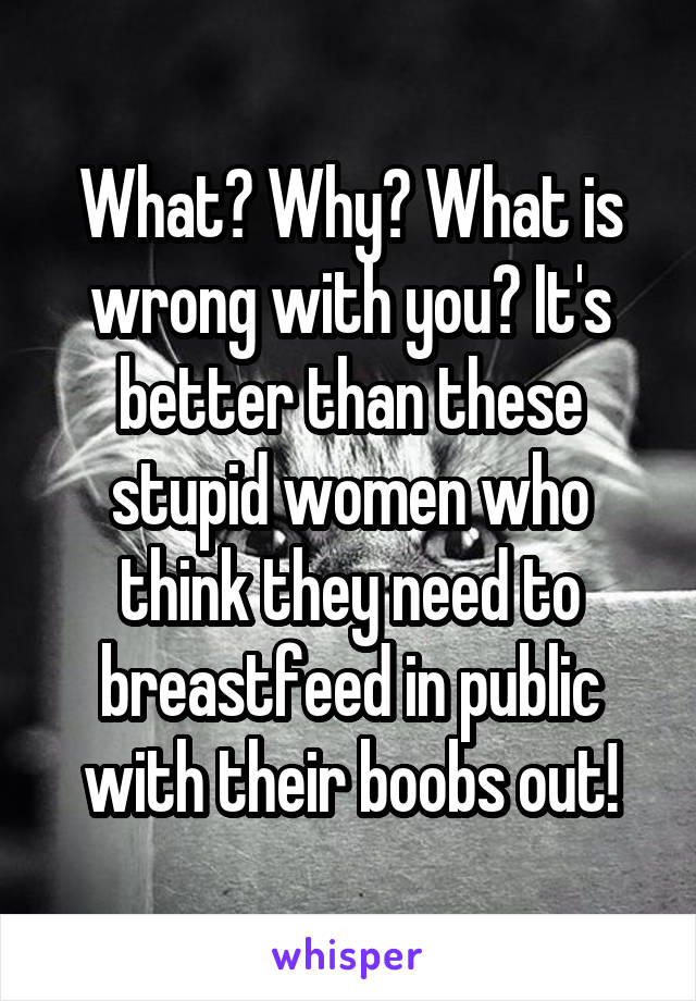 What? Why? What is wrong with you? It's better than these stupid women who think they need to breastfeed in public with their boobs out!