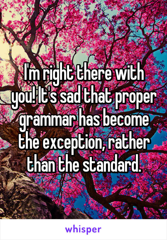 I'm right there with you! It's sad that proper grammar has become the exception, rather than the standard.