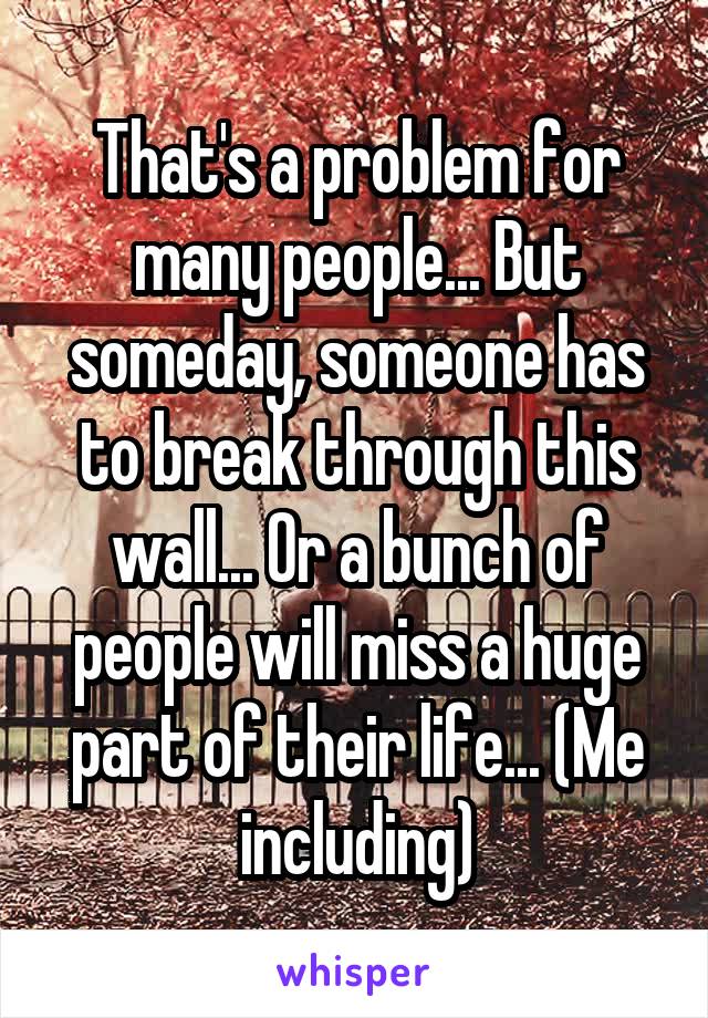 That's a problem for many people... But someday, someone has to break through this wall... Or a bunch of people will miss a huge part of their life... (Me including)