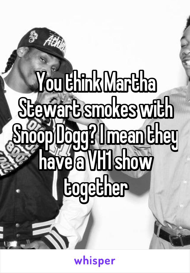 You think Martha Stewart smokes with Snoop Dogg? I mean they have a VH1 show together