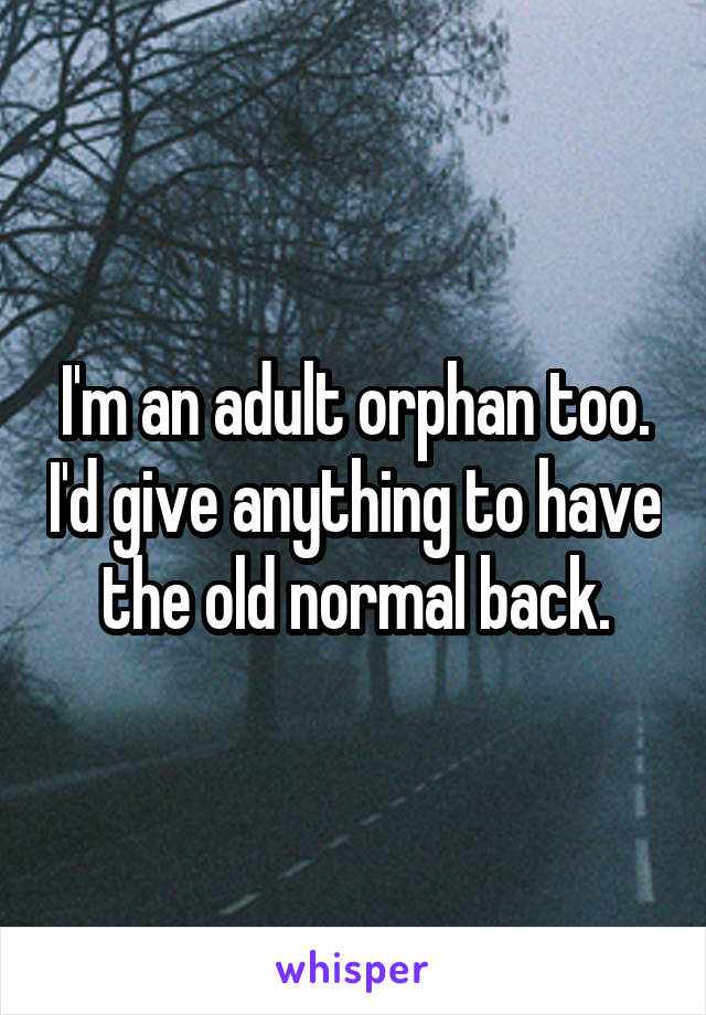 I'm an adult orphan too. I'd give anything to have the old normal back.