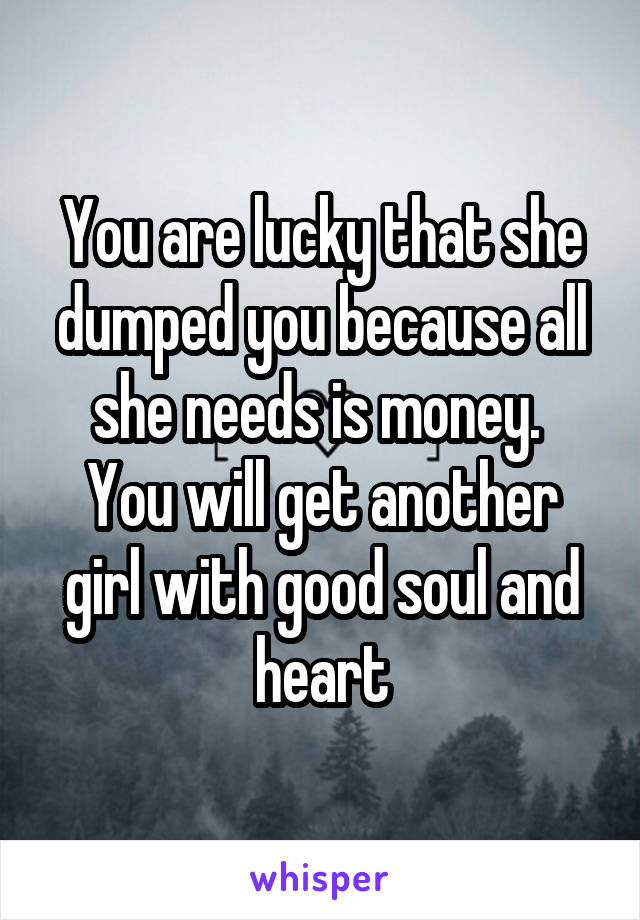 You are lucky that she dumped you because all she needs is money. 
You will get another girl with good soul and heart