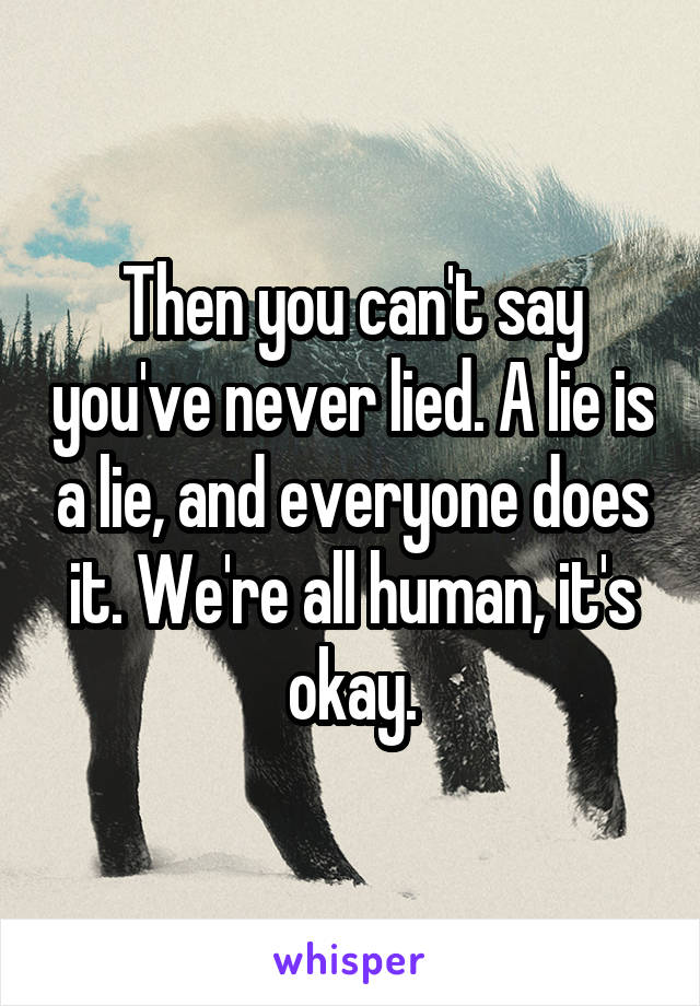 Then you can't say you've never lied. A lie is a lie, and everyone does it. We're all human, it's okay.