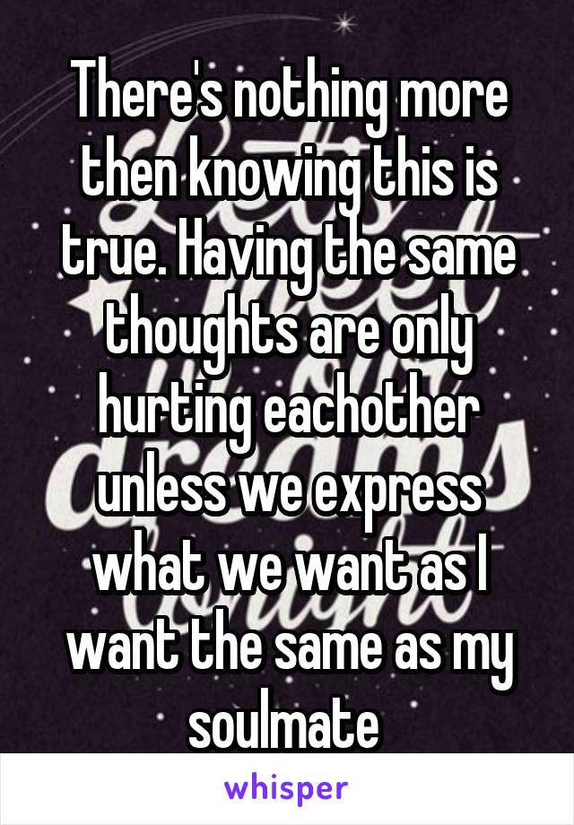 There's nothing more then knowing this is true. Having the same thoughts are only hurting eachother unless we express what we want as I want the same as my soulmate 