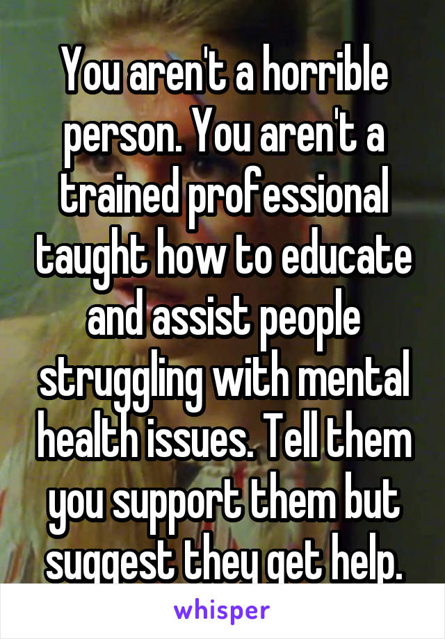 You aren't a horrible person. You aren't a trained professional taught how to educate and assist people struggling with mental health issues. Tell them you support them but suggest they get help.