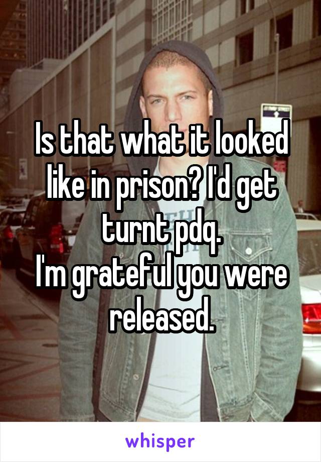 Is that what it looked like in prison? I'd get turnt pdq.
I'm grateful you were released.