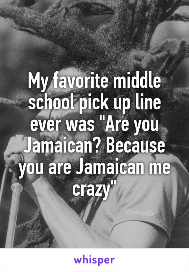 My favorite middle school pick up line ever was "Are you Jamaican? Because you are Jamaican me crazy"