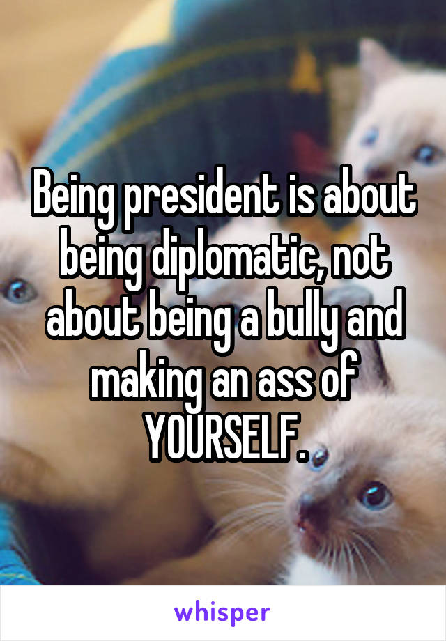 Being president is about being diplomatic, not about being a bully and making an ass of YOURSELF.