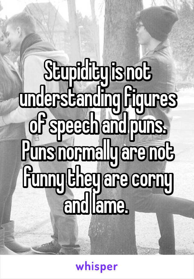 Stupidity is not understanding figures of speech and puns. Puns normally are not funny they are corny and lame. 