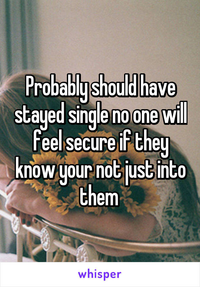 Probably should have stayed single no one will feel secure if they know your not just into them 