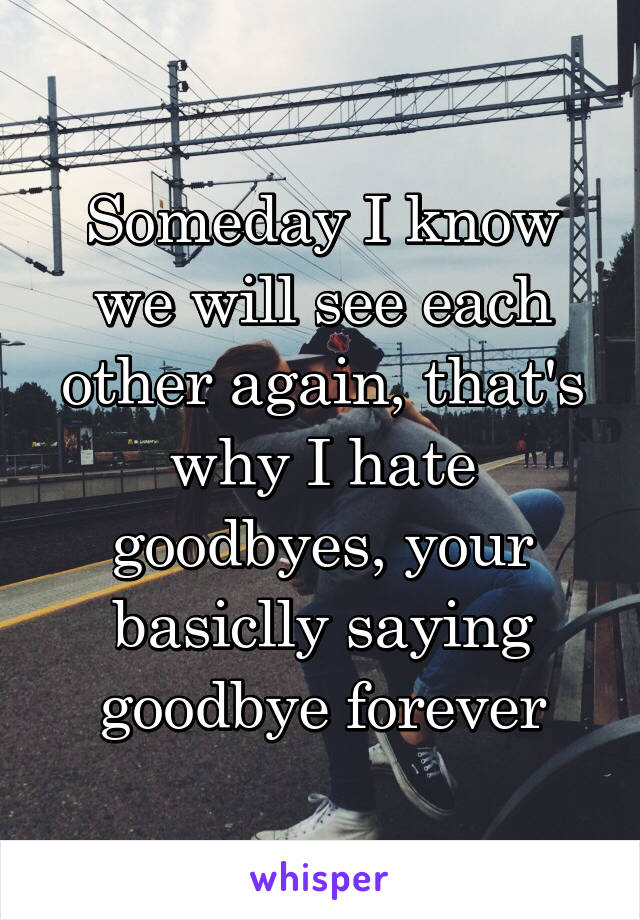 Someday I know we will see each other again, that's why I hate goodbyes, your basiclly saying goodbye forever