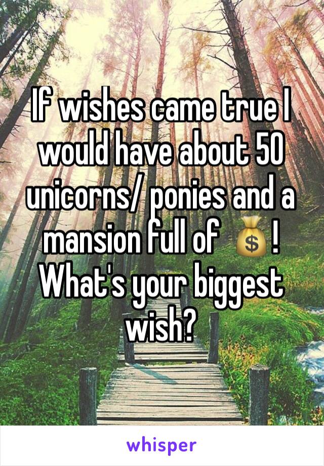 If wishes came true I would have about 50 unicorns/ ponies and a mansion full of 💰! What's your biggest wish? 