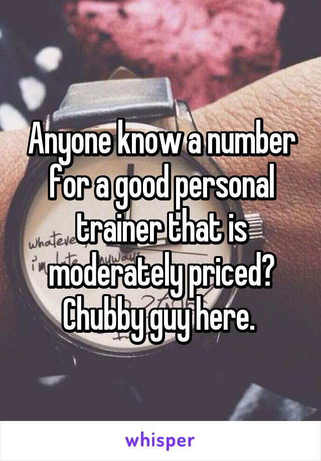 Anyone know a number for a good personal trainer that is moderately priced? Chubby guy here. 