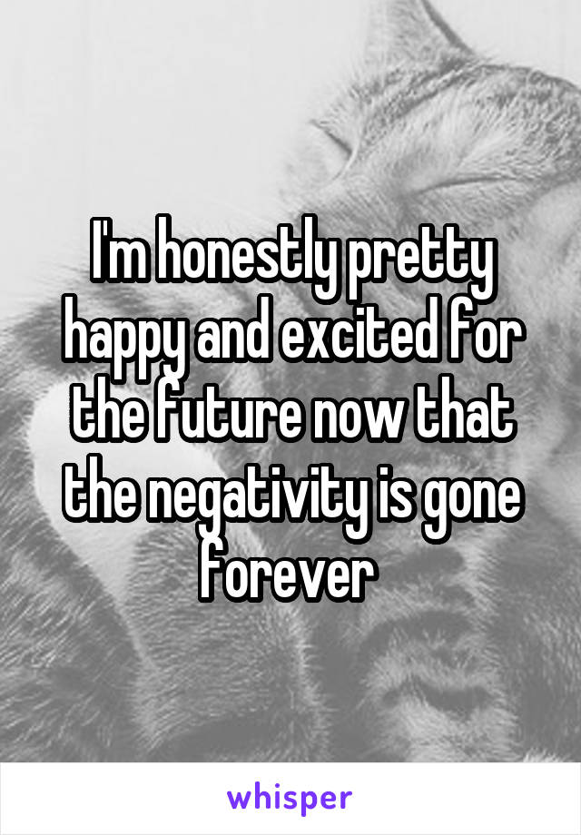 I'm honestly pretty happy and excited for the future now that the negativity is gone forever 
