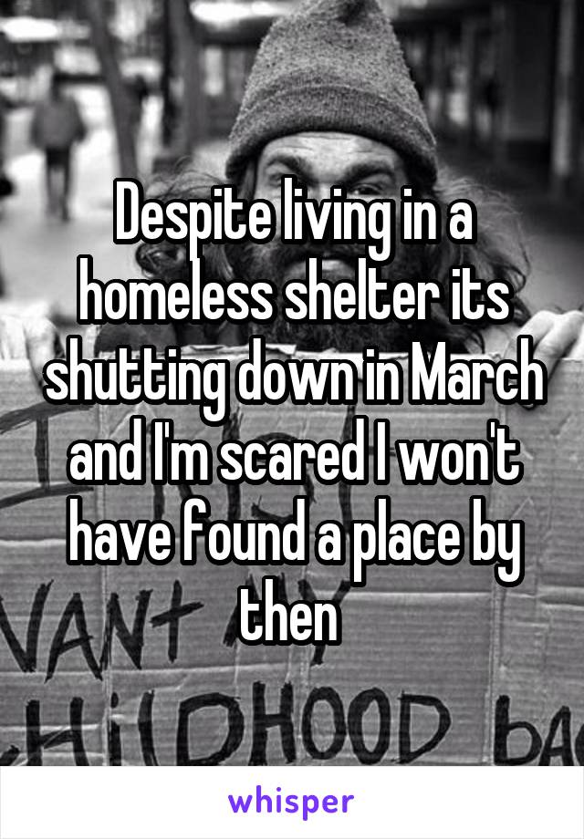 Despite living in a homeless shelter its shutting down in March and I'm scared I won't have found a place by then 