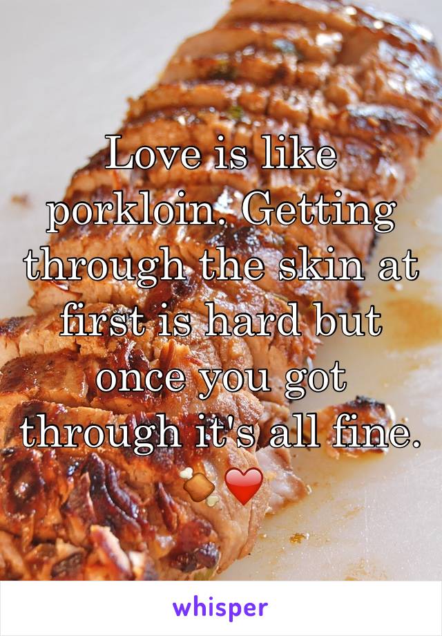 Love is like porkloin. Getting through the skin at first is hard but once you got through it's all fine. 🍖❤️