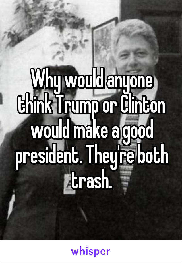 Why would anyone think Trump or Clinton would make a good president. They're both trash.
