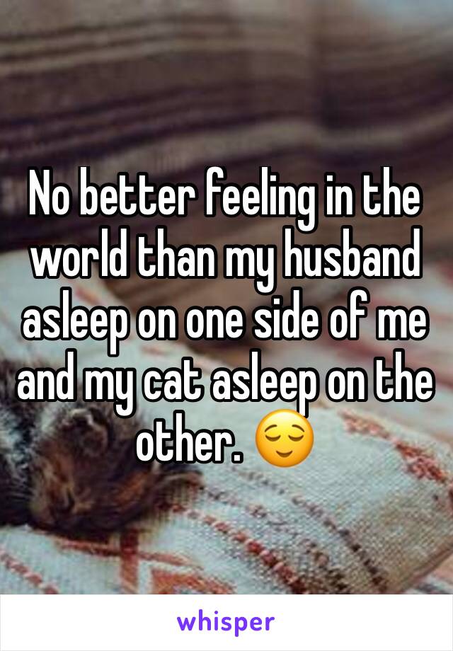 No better feeling in the world than my husband asleep on one side of me and my cat asleep on the other. 😌