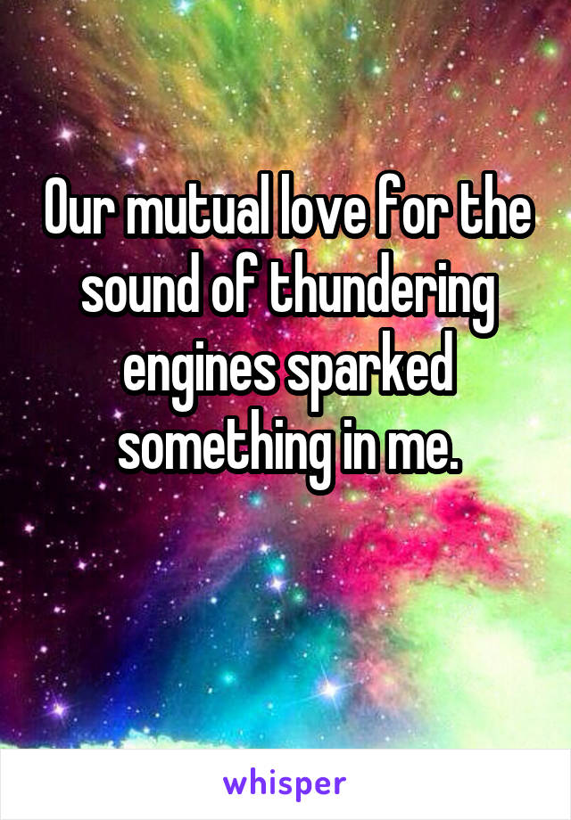 Our mutual love for the sound of thundering engines sparked something in me.

