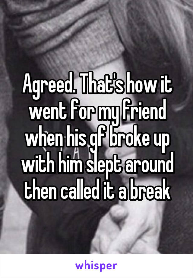 Agreed. That's how it went for my friend when his gf broke up with him slept around then called it a break