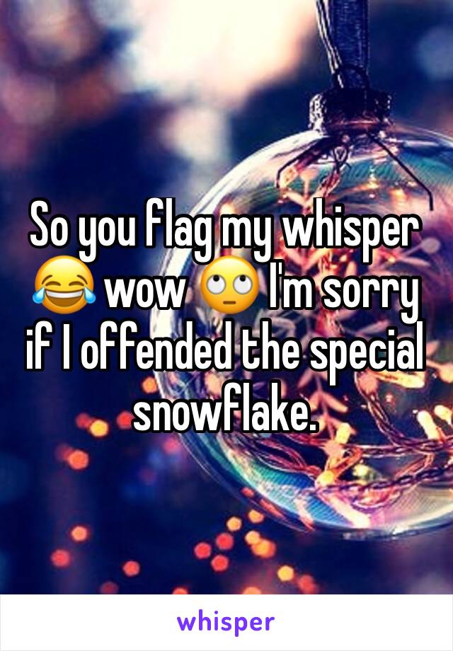 So you flag my whisper 😂 wow 🙄 I'm sorry if I offended the special snowflake. 