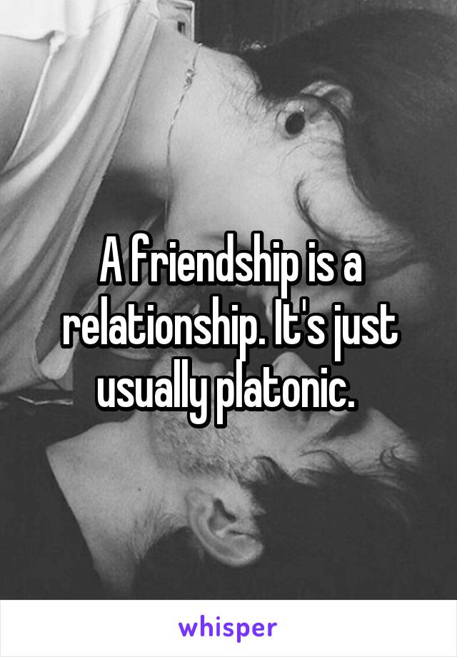 A friendship is a relationship. It's just usually platonic. 