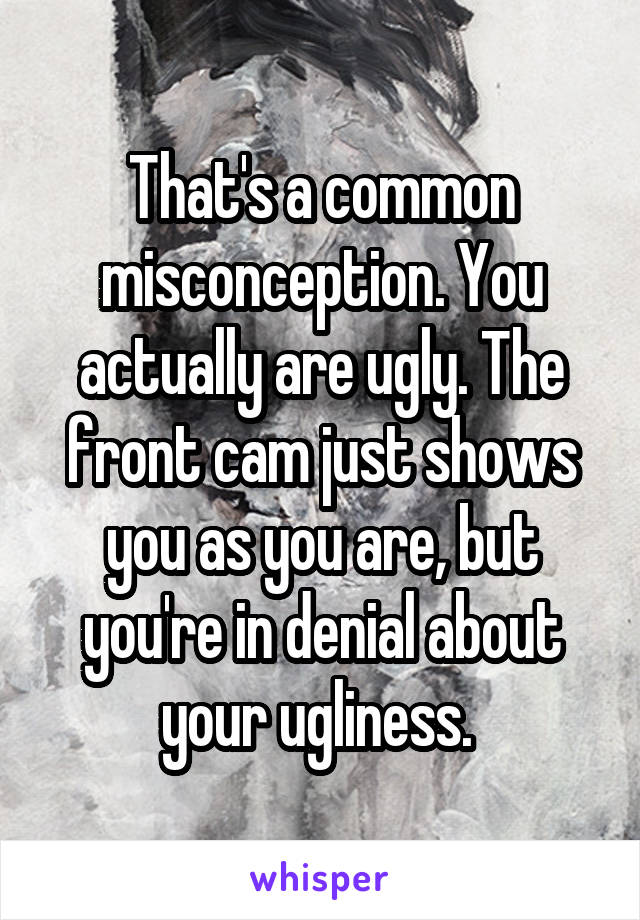 That's a common misconception. You actually are ugly. The front cam just shows you as you are, but you're in denial about your ugliness. 