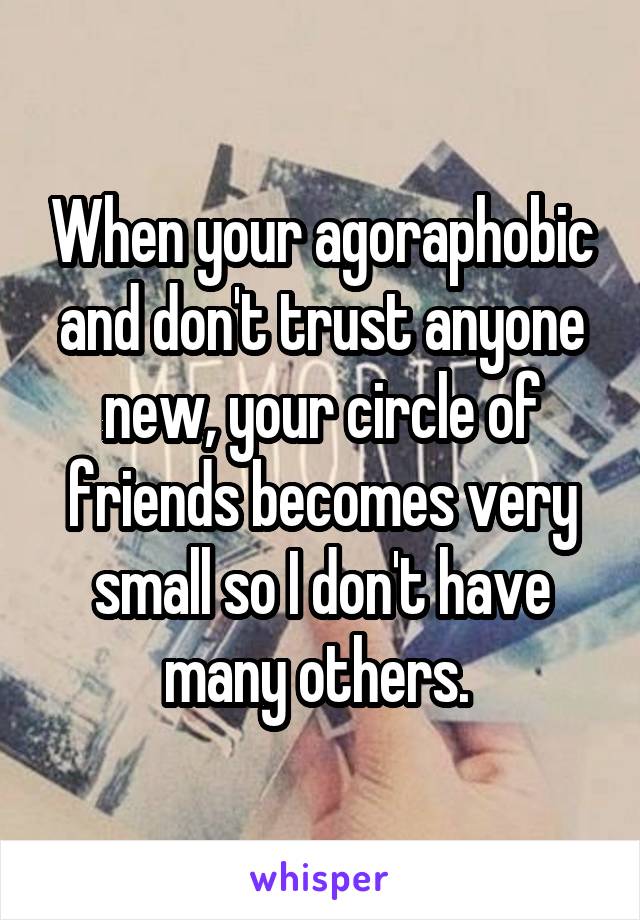 When your agoraphobic and don't trust anyone new, your circle of friends becomes very small so I don't have many others. 