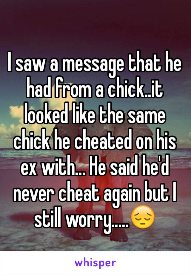 I saw a message that he had from a chick..it looked like the same chick he cheated on his ex with... He said he'd never cheat again but I still worry.....😔