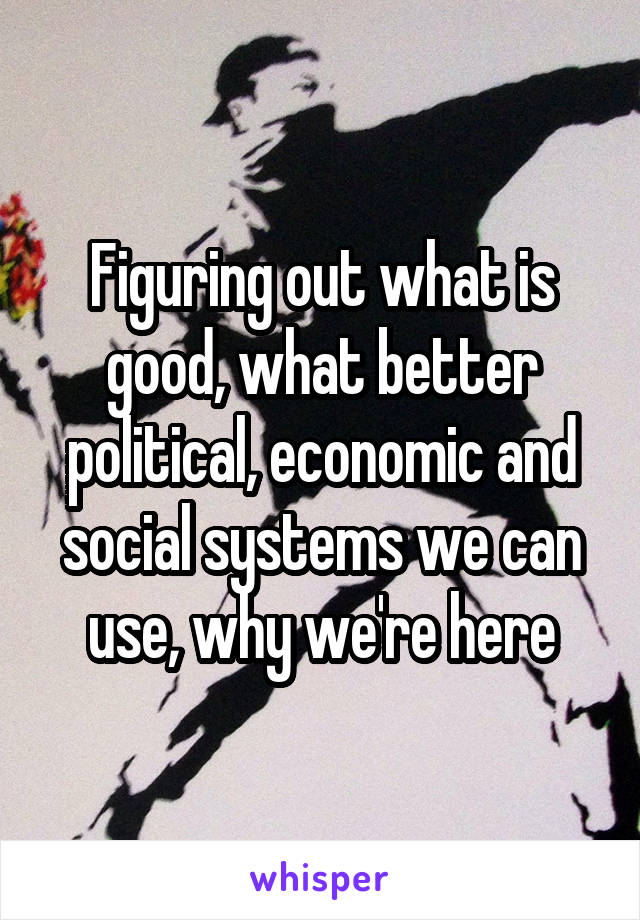 Figuring out what is good, what better political, economic and social systems we can use, why we're here