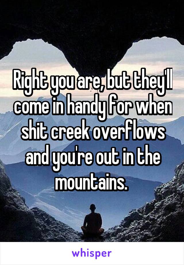 Right you are, but they'll come in handy for when shit creek overflows and you're out in the mountains. 