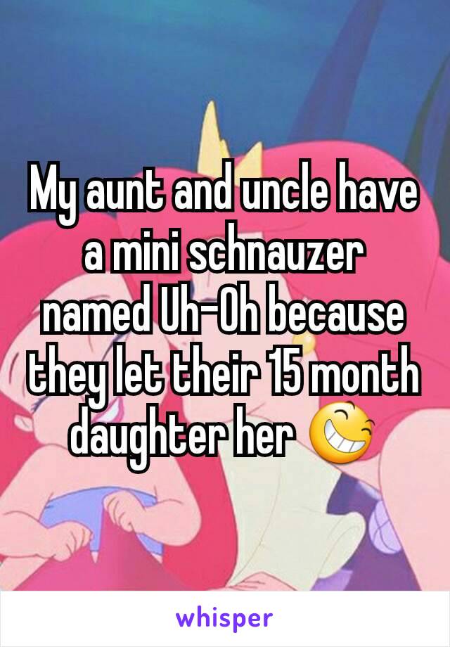 My aunt and uncle have a mini schnauzer named Uh-Oh because they let their 15 month daughter her 😆