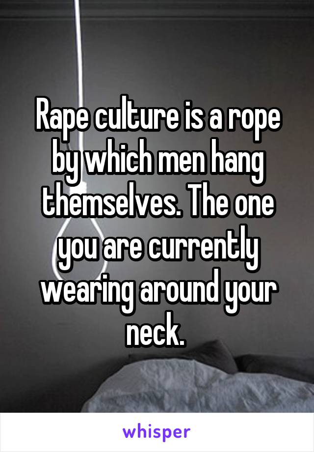 Rape culture is a rope by which men hang themselves. The one you are currently wearing around your neck. 