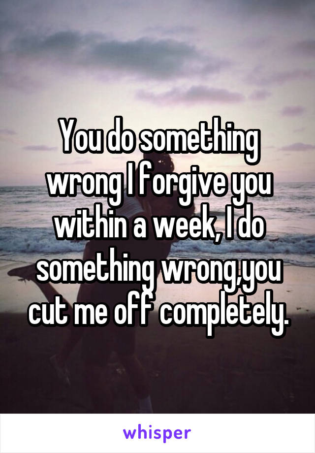 You do something wrong I forgive you within a week, I do something wrong,you cut me off completely.