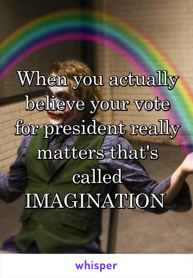 When you actually believe your vote for president really matters that's called IMAGINATION 